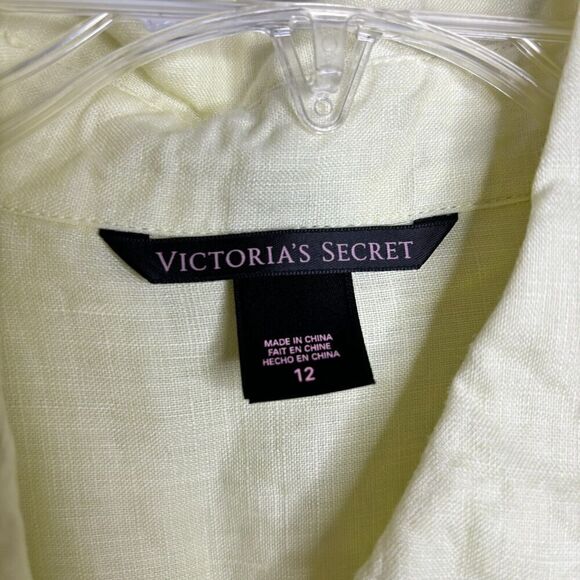 NWT Victoria Secret Romper 100% Linen Lemon Yellow Roll 3/4 Sleeves Size 12 - Picture 3 of 7